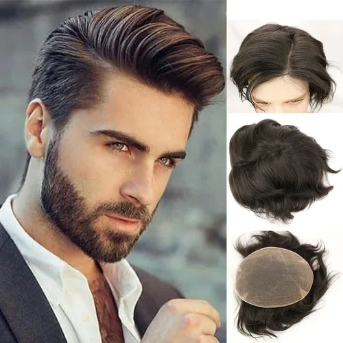 Miniatura 8 de Voloria Swiss Full Lace Toupee Europeo Real Cabello Humano Reemplazo para Hombres Hairpiece #18 Rubio Ceniza Marrón