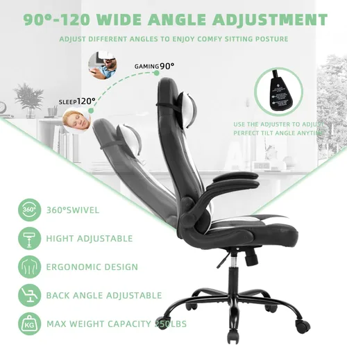 Miniatura 4 de Silla de juegos grande y alta, silla ergonómica de escritorio para computadora, cómoda silla de oficina ajustable de altura ajustable con soporte