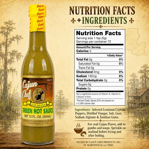 Miniatura 2 de Cajun Chef Green Louisiana - Salsa picante de 12 onzas (paquete de 3) – Salsa de pimienta de cayena verde suave hecha con pimientos de Luisiana