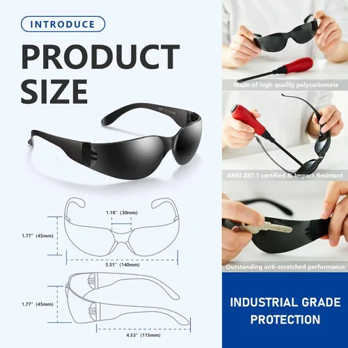 Miniatura 3 de Gafas de seguridad teñidas a granel, paquete de 24, gafas de seguridad protectoras con sombra, gafas de sol de protección UV, lentes de humo oscuro