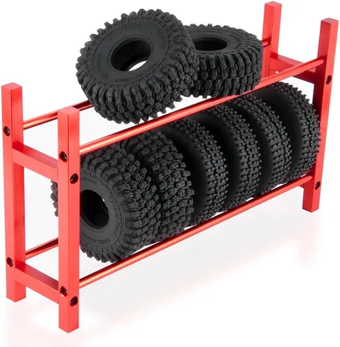 Miniatura 2 de RCHUBAM Ruedas de aleación de aluminio Estante de almacenamiento de neumáticos para 1/18 TRX4M Defender 1/24 Axial SCX24 RC Car (rojo)
