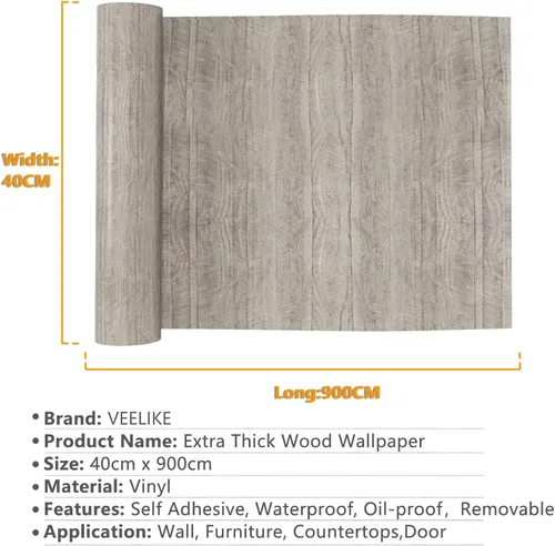 Miniatura 2 de VEELIKE Papel tapiz de madera gris de 15.7 x 118 pulgadas, papel tapiz bohemio extraíble, impermeable, grueso, patrón geométrico para muebles