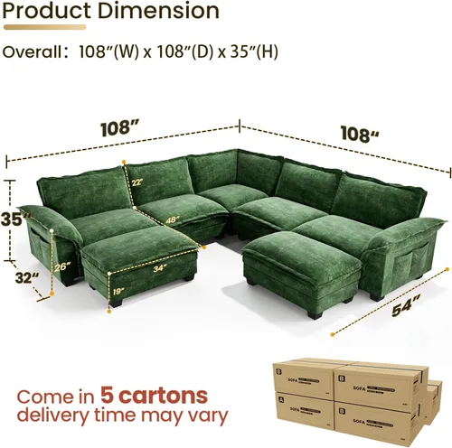 Miniatura 2 de KKL Sofá Seccional Modular de 89 Pulgadas, Sofá de Amor de 2 Asientos Sofá Nube con Asiento Profundo, Sofás Seccionales de Chenilla para Sala