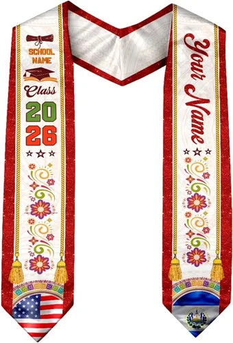 Miniatura 9 de IZI POD Banda de graduación personalizada de la bandera estadounidense de los salvadoreños, banda de graduación de salvadoreños, estola