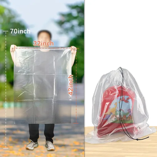 Miniatura 5 de Bolsas de plástico transparentes extra grandes con cordón de 32 x 42 pulgadas, paquete de 3 (4 mil), a prueba de polvo, a prueba de humedad