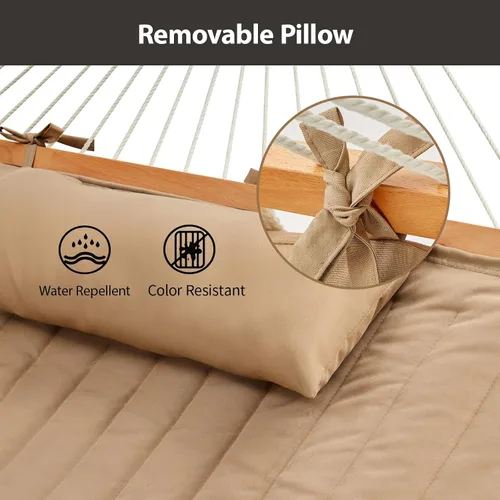 Miniatura 7 de CHULIM - Hamaca doble para exteriores con barras separadoras de madera dura, hamaca grande de cuerda con almohada de poliéster y cojín, capacidad