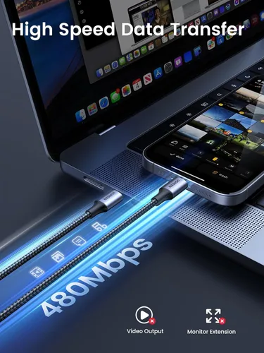 Miniatura 4 de UGREEN Cable USB C a USB C de 6 pies, 60 W, paquete de 2 cables USB C de nailon trenzado tipo C para iPhone 17/16, Galaxy S25/S24/S23, Pixel 10/9