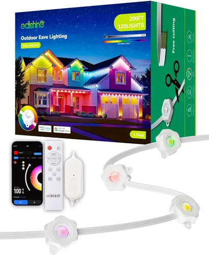 Miniatura 13 de EDISHINE Luces permanentes inteligentes para exteriores de 120 pies, 80 luces LED RGB+IC, aplicación/voz/control remoto, 50 modos de escena