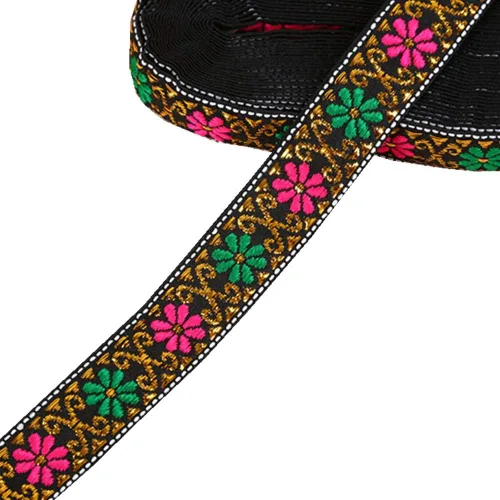7 yardas 7/8 pulgadas margaritas bordado floral jacquard cinta metálica vintage tejido tapiz de tela para adornos, manualidades, decoración del Negro