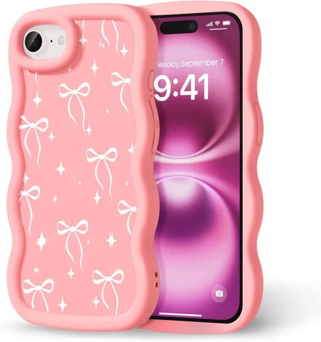 Miniatura 180 de Compatible con iPhone SE/8/7 Funda para Mujeres y Niñas, Marco Ondulado Rizado con Patrón Lindo, Estética Delgada Suave Silicona TPU Parachoques