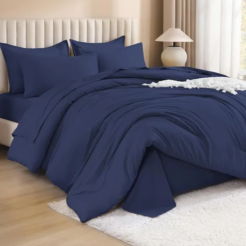 Miniatura 26 de Litanika Cama en una Bolsa King Beige - Juego de Ropa de Cama de 7 Piezas Tamaño King, Juego de Edredón de Cama, Juego de Edredón con Edredón, 02