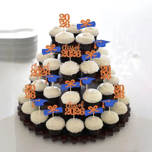 Miniatura 6 de 36 piezas con purpurina 2026 temática de graduación 2026 para cupcakes, diploma de clase de 2026, para graduación de 2026, suministros de decoración
