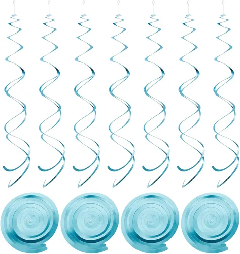 Miniatura 10 de MECCANIXITY 18 espirales colgantes de doble tira negra para fiesta, decoración colgante de 27.6 pulgadas, serpentinas de techo de plástico