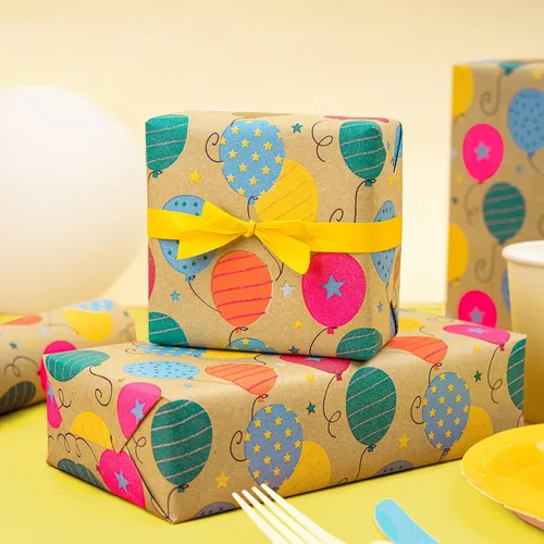 Miniatura 2 de RUSPEPA Rollo de papel de regalo de estraza - Patrón colorido de globos de cumpleaños - 30 pulgadas x 100 pies
