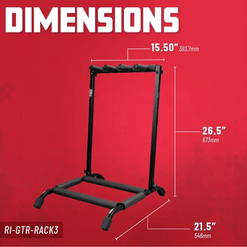 Miniatura 6 de Rok-It - Soporte para múltiples guitarras con diseño plegable, capacidad para hasta 3 guitarras eléctricas o acústicas (RI-GTR-RACK3)