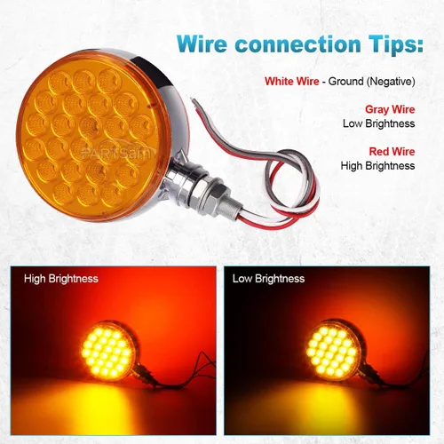 Miniatura 5 de Partsam 2 luces reflectantes redondas de doble cara de 4 pulgadas con montaje en perno prisionero rojo perla/ámbar, 48 luces LED reflectantes