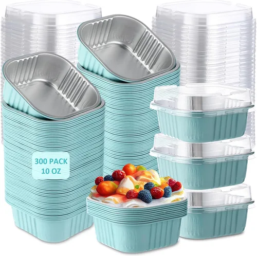 Miniatura 8 de Aoriher 300 piezas de moldes mini para pasteles de 10 onzas con tapas, moldes de papel de aluminio para hornear, moldes cuadrados desechables