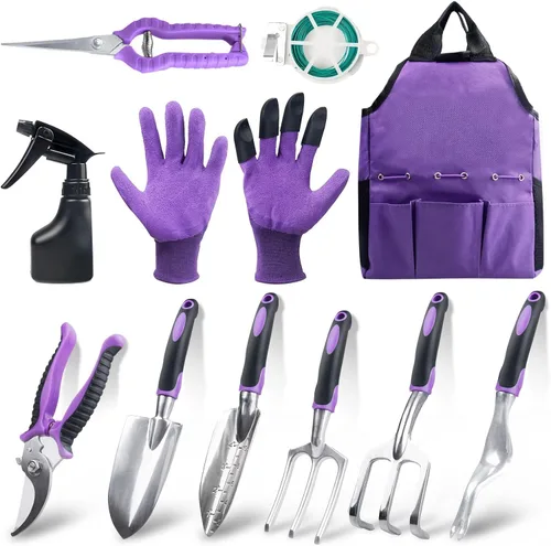 Covacure Juego de herramientas de jardinería, 11 piezas de aleación de aluminio de acero de mano con bolsa de jardín, herramienta al aire libre,