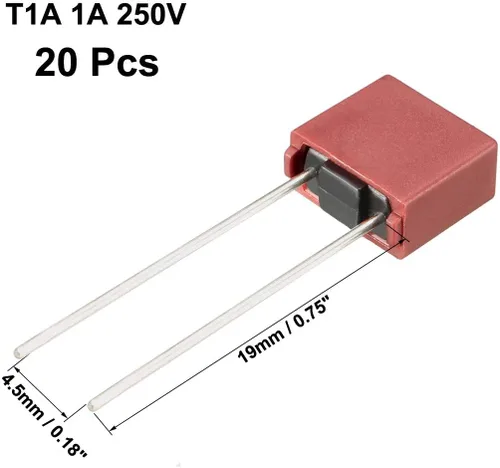 Miniatura 2 de uxcell® 20pcs DIP montado en miniatura cuadrado lento golpe micro fusible T1A 1A 250V rojo
