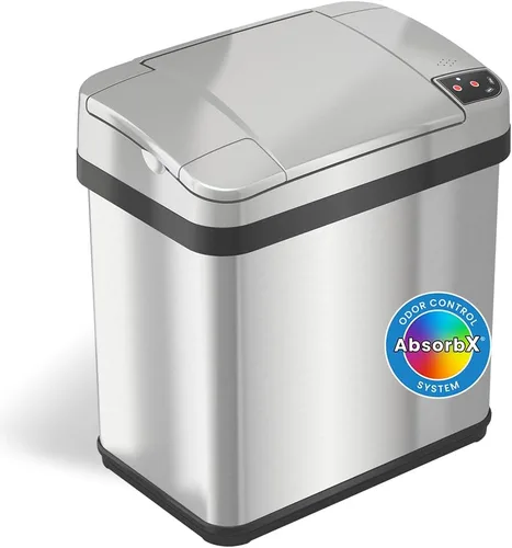 iTouchless Cubo de basura con sensor de 2.5 galones con filtro de olor AbsorbX y ambientador, cubo de basura blanco perla para baño, dormitorio y