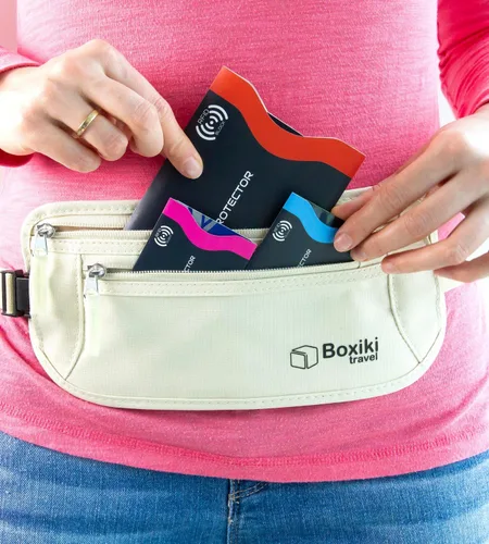 Miniatura 4 de Boxiki Travel - Fundas de bloqueo RFID con código de color para evitar robos de identidad y sobres de bloqueo RFID (azul marino)