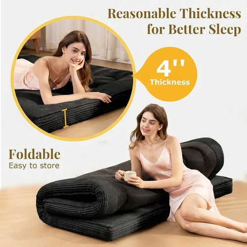 Miniatura 6 de cidludto Colchón de futón japonés de tamaño individual, sofá cama de 4 pulgadas, colchón de suelo para adultos, tapete de tatami más grueso, Negro