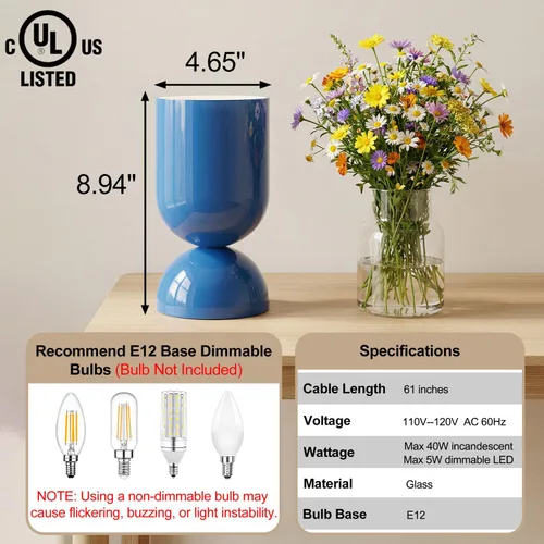 Miniatura 2 de Lámpara de mesa de cristal moderna de 8.9 pulgadas para sala de estar, lámparas de escritorio regulables para dormitorio, lámpara de mesita de noche