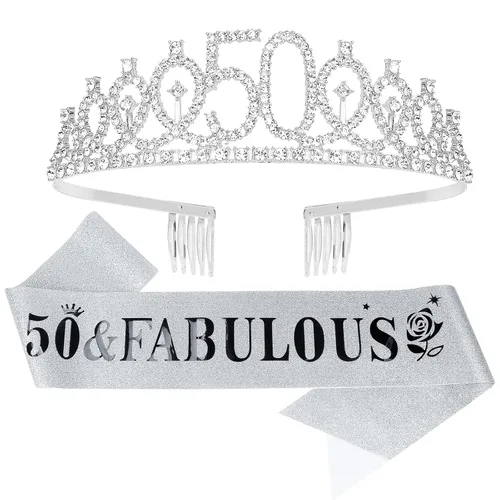 Miniatura 27 de Casoty Juego de diadema y tiara de 40 y fabuloso, oro rosa, para decoraciones de cumpleaños de 40 años, regalos para mujeres, decoraciones de fiesta