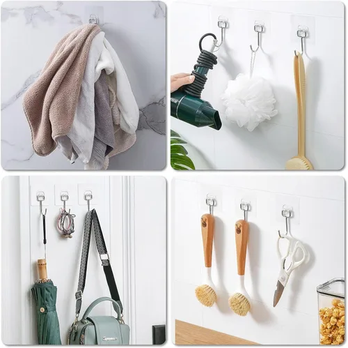 Miniatura 5 de Ganchos adhesivos resistentes, paquete de 12 ganchos adhesivos, ganchos adhesivos transparentes extraíbles para colgar, ganchos de pared que se