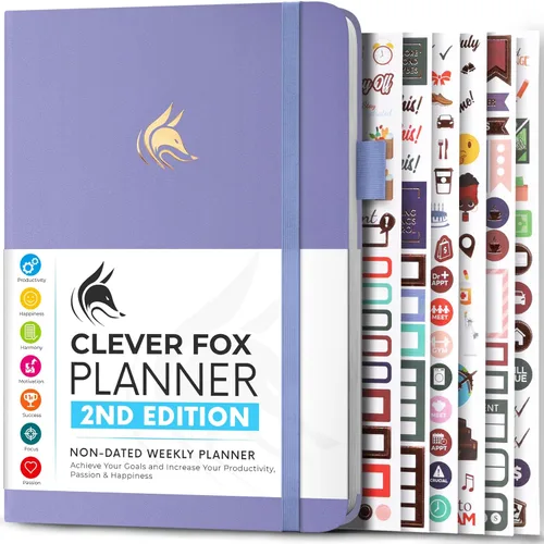 Clever Fox - Agenda 2ª Edición – Planificador de Objetivos Semanales y Mensuales Colorido, Organizador de Gestión del Tiempo y Productividad, Sin