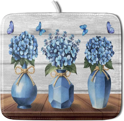 Miniatura 79 de Giwawa Tapete de Secado de Platos Retro Silueta de Cabaña del Bosque de Ciervos para Encimera 18 x 24 pulgadas Otoño Cielo Azul Nube Dibujos