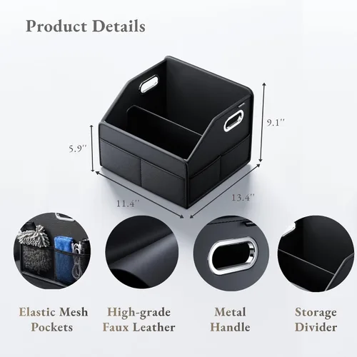 Miniatura 2 de Organizador de almacenamiento para automóvil – Contenedor compacto de cuero PU para maletero, asiento delantero, asiento trasero y piso del automóvil