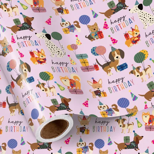 Miniatura 13 de RUSPEPA - Rollo de papel de regalo de cumpleaños para niñas, mini rollo, lindo diseño de ajolote y submarino con texto de feliz cumpleaños