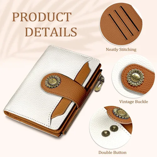 Miniatura 5 de Icycay Cartera pequeña para mujer, plegable con bloqueo RFID, soporte para tarjetas de crédito, bolsillo con cremallera para monedas, piel