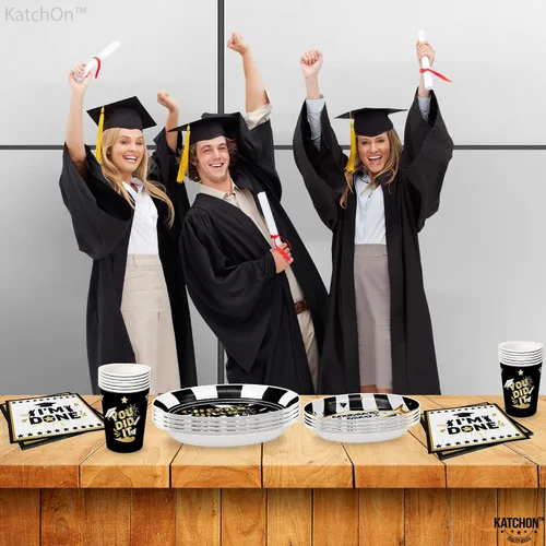 Miniatura 6 de KatchOn, Platos y servilletas de graduación 2024 – Paquete de 100, sirve 25 Suministros para fiesta de graduación 2024 Decoraciones de Negro