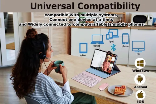 Miniatura 3 de Combo de teclado y mouse inalámbricos Bluetooth rosa, portátil, pequeña, delgada, compacta, ergonómica, de viaje, teclado inalámbrico para iPhone