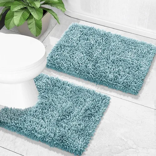 Miniatura 9 de Yimobra Juego de 2 alfombras de baño, alfombra de baño suave y absorbente y alfombra de inodoro en forma de U con respaldo antideslizante, alfombras