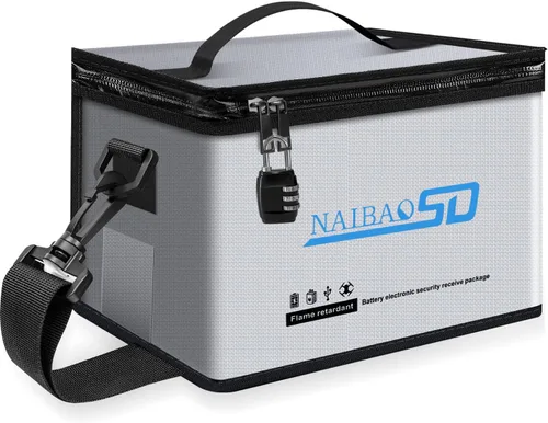 Miniatura 10 de Bolsa ignífuga y a prueba de explosiones para batería Lipo para almacenamiento y carga de batería Lipo, gran capacidad resistente al fuego con Negro