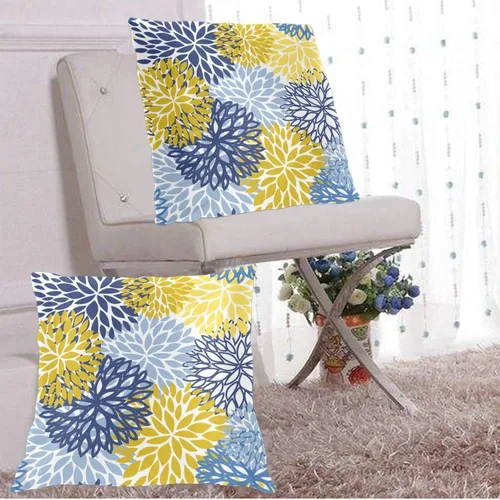 Miniatura 7 de Juego de 2 fundas de almohada de flores de crisantemo azul, amarillo y azul marino, fundas para sofá, oficina, dormitorio, decoración del hogar, 16