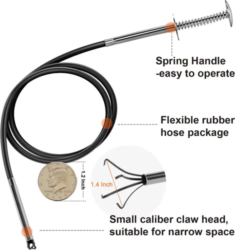Miniatura 3 de Herramientas Flexibles de Agarre de Calibre Pequeño de 24'' Herramienta de Recogida de Cuatro Garras para Recoger Artículos en Espacios Estrechos