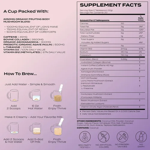 Miniatura 6 de Atlas+ - Supermezcla de café con leche y hongos – Café premium con colágeno, probióticos, D3 y B12, melena de león, Reishi, Cordyceps, Coco