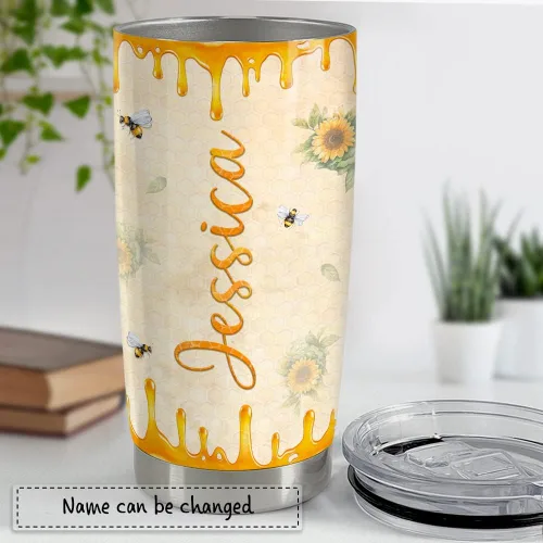 Miniatura 4 de SANDJEST Vaso personalizado de abeja con girasol de miel de 20oz 30oz con tapa, regalo para mujeres, niñas, hija, hermana, amantes de los animales