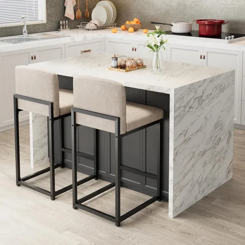 GarveeHome Juego de 2 taburetes de bar, modernos taburetes de bar de altura de mostrador con respaldo y reposapiés, taburetes de bar tapizados de