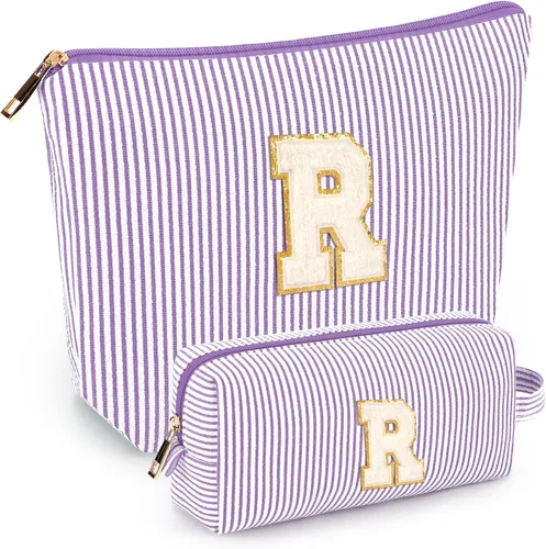Miniatura 48 de 2 piezas de bolsas de maquillaje iniciales para mujeres: bolsa de cosméticos para viaje y artículos de tocador - Regalos de cumpleaños para niñas