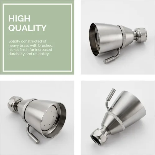 Miniatura 9 de Cabezal de Ducha de Ángulo Simple, Cabezal de Ducha de Latón de Alto Flujo, Ajustable en Ángulo y Flujo de Agua, G 1/2, Níquel Cepillado