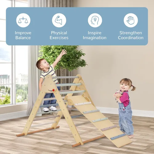 Miniatura 9 de OLAKIDS Pikler - Juego de triángulos 3 en 1, juguetes de escalada para niños pequeños, plegable de madera Montessori Gimnasio Jungle para bebés
