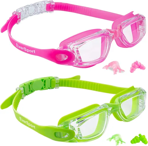 EverSport Gafas de natación para niños, paquete de 2 gafas de natación para niños y adolescentes, gafas de natación antivaho anti-UV para jóvenes de