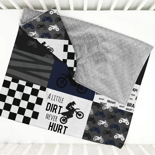 Miniatura 2 de Mantas personalizadas de motocross Minky para bebé con nombre, mantas personalizadas con diseño de retazos para niños y niños, regalos de registro