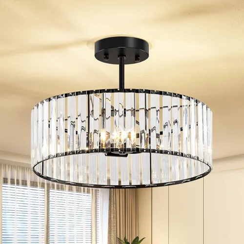 Miniatura 18 de Lámpara de techo semiempotrada de cristal dorado moderna, lámpara de pasillo moderna de montaje semiempotrado, lámpara de techo de metal cercana al
