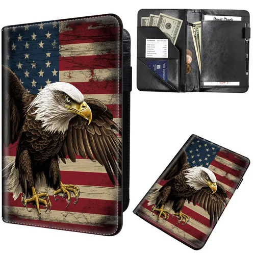 Miniatura 36 de Libreta de pedidos para camarera, cartera de cuero con bolsillo con cremallera oculta, soporte para bolígrafos, lindo organizador para camarera